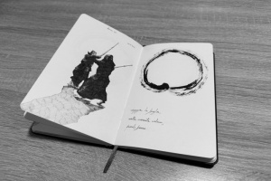 “Lezioni di kendo” taccuino 13 x 21 esposto su leggio