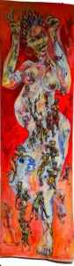 Gli angeli caduti, Voudon tecnica mista su cellulosa, cm 222 x 64